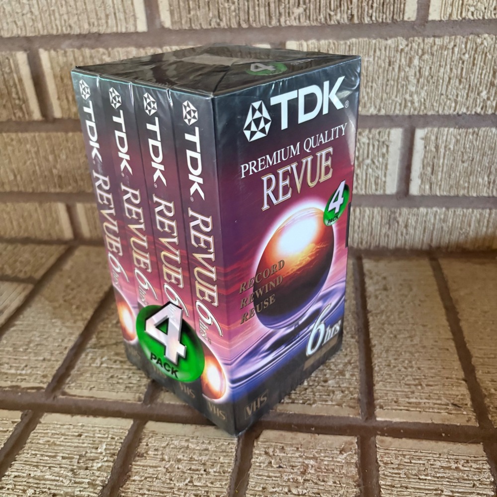 TDK Revue VHS T-120 Blank Video Cassette Tape 4 Pack Premium Quality 6 Hour New